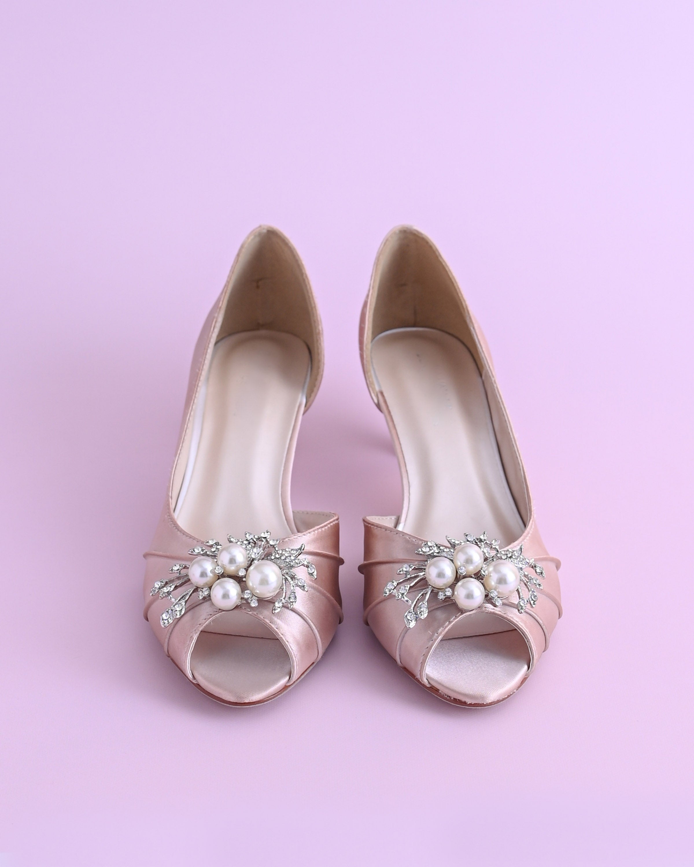 Abby Blush Wedding Shoes with Pearl & Crystal Adornment