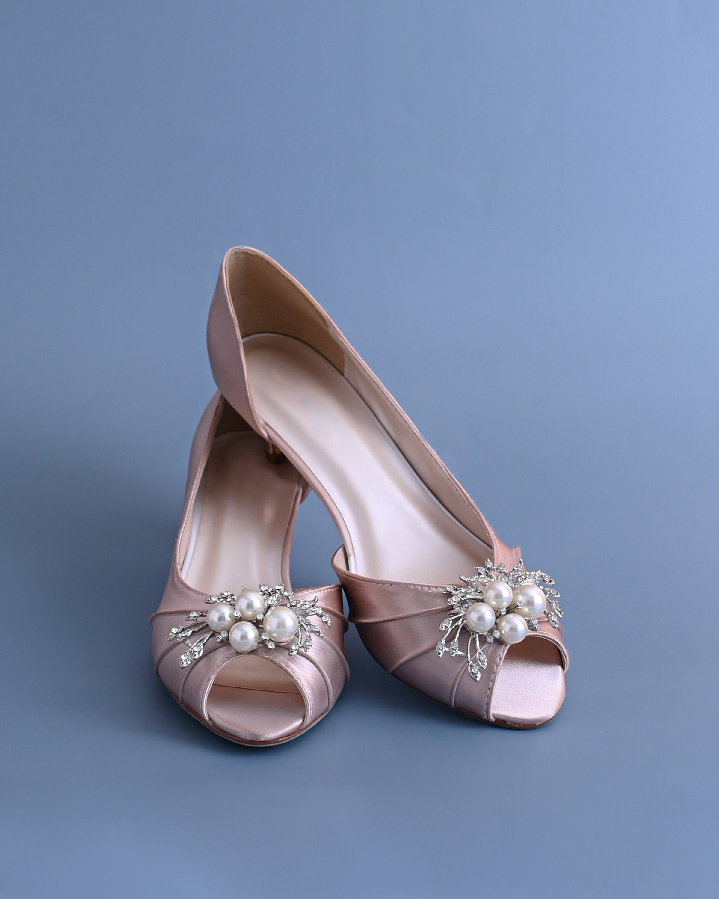 Abby Blush Wedding Shoes with Pearl & Crystal Adornment