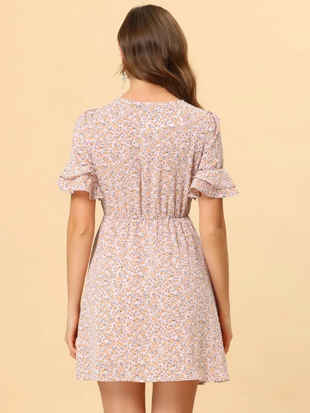 Allegra K- Bell Sleeve High Waist A-Line Flowy Ditsy Floral Dress