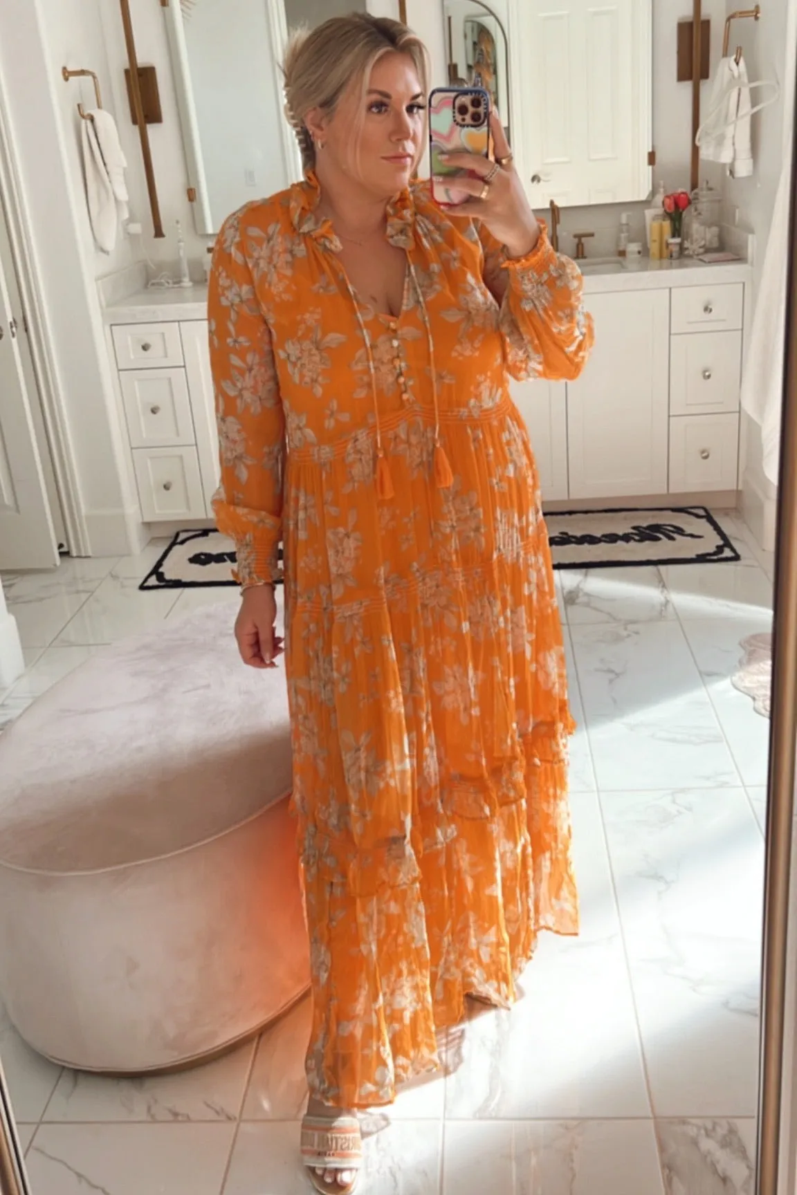 Anthropologie Orange Floral Dress with Slip- Size L (sold out online)