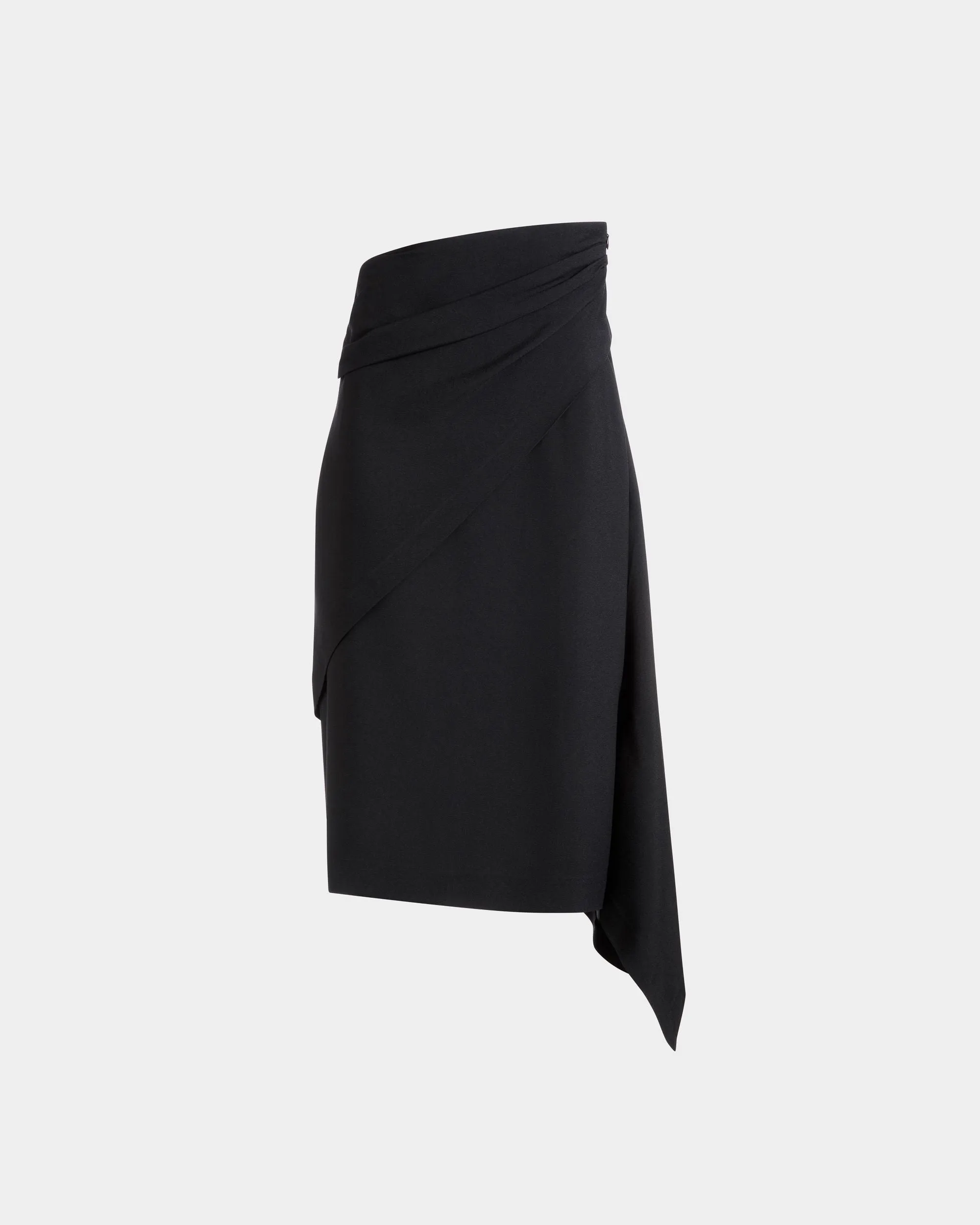 Asymmetric Midi Skirt in Black Fluid Crepe 