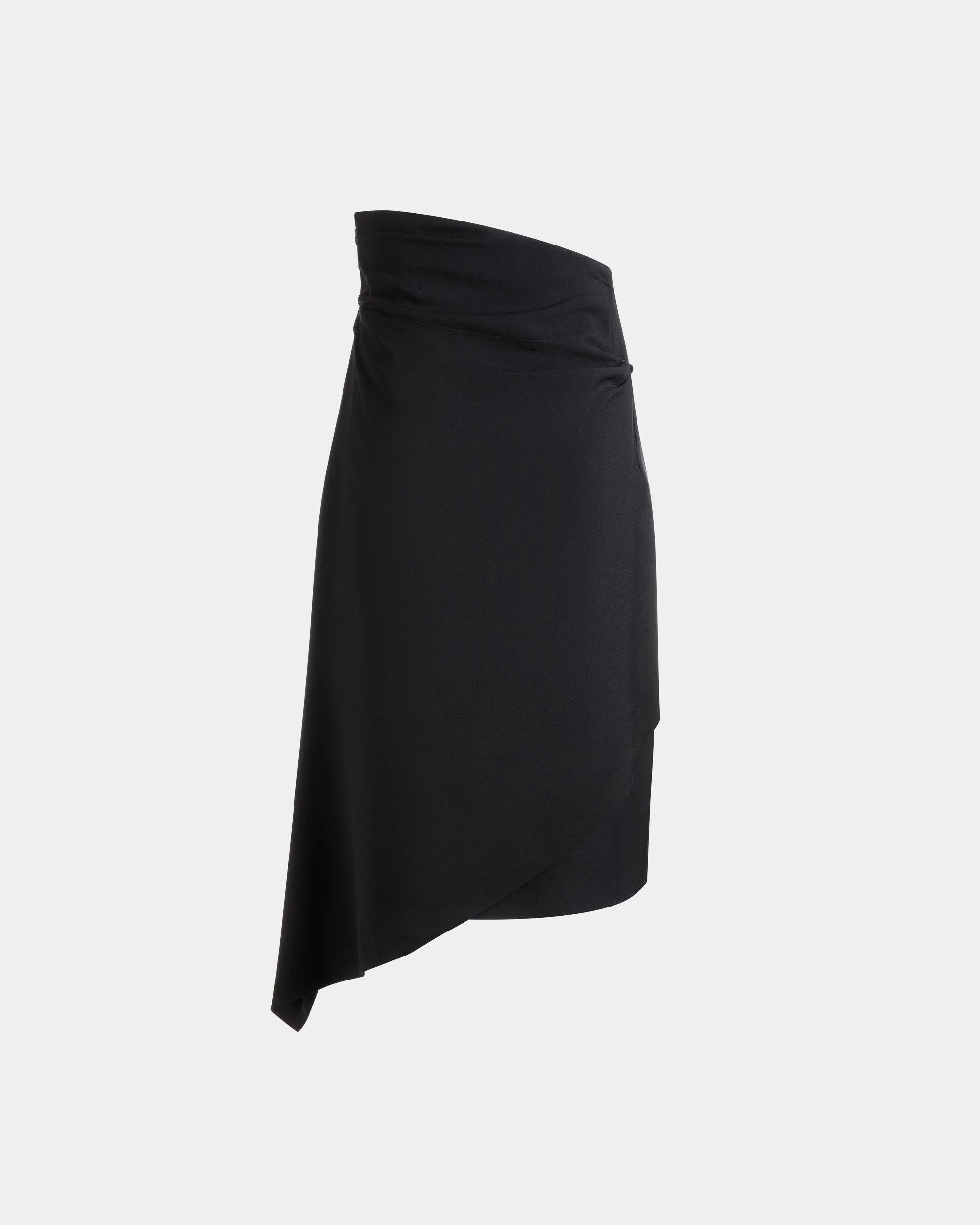 Asymmetric Midi Skirt in Black Fluid Crepe 