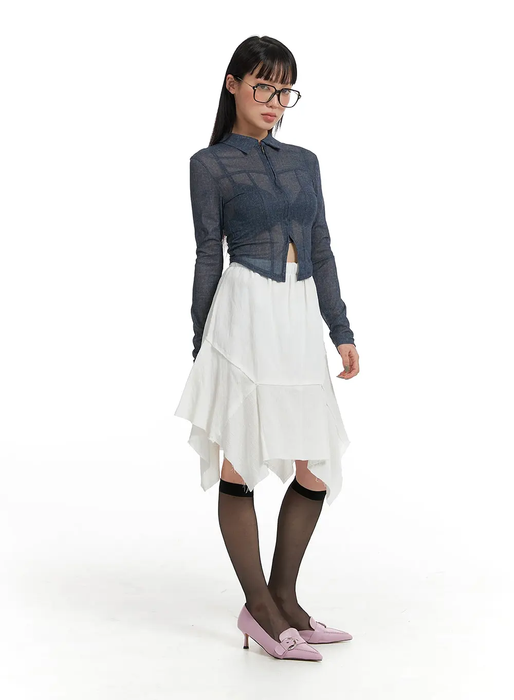 Asymmetrical Flare Midi Skirt IF423