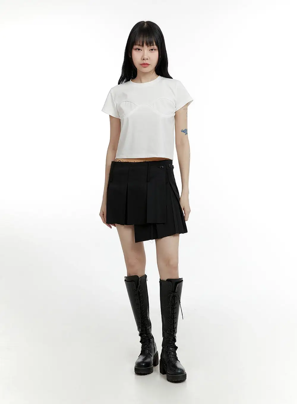 Asymmetrical Wrap Pleated Mini Skirt CM429