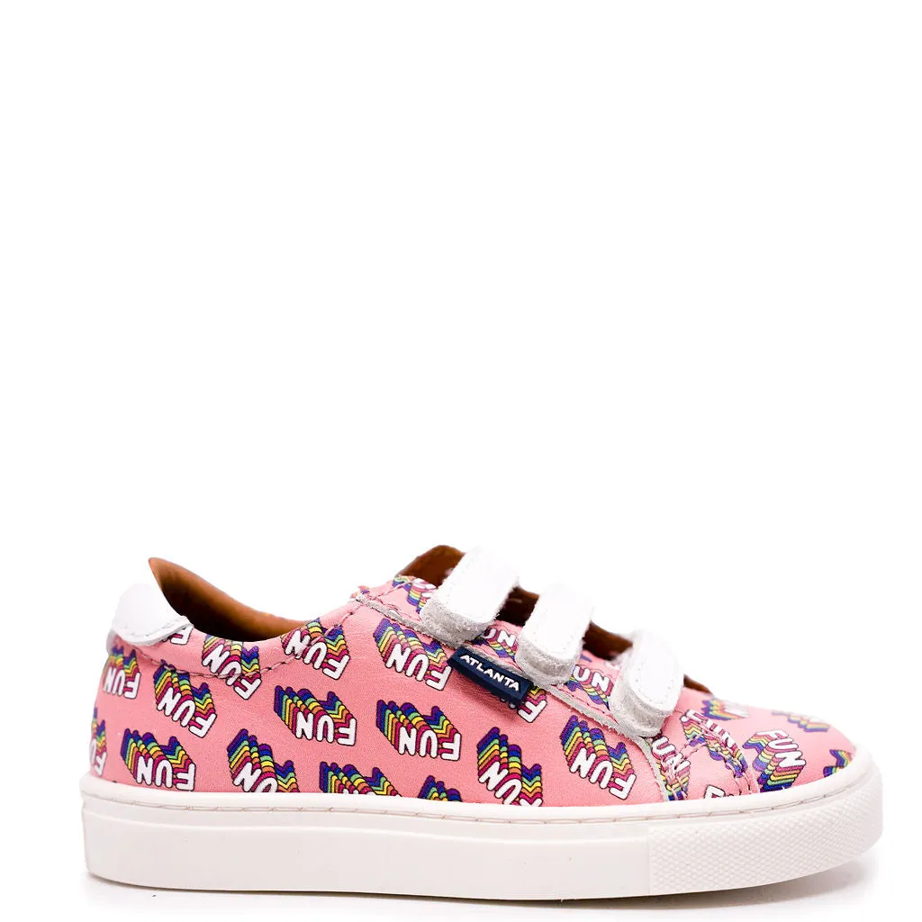 Atlanta Mocassin Pink Fun Print Velcro Sneaker