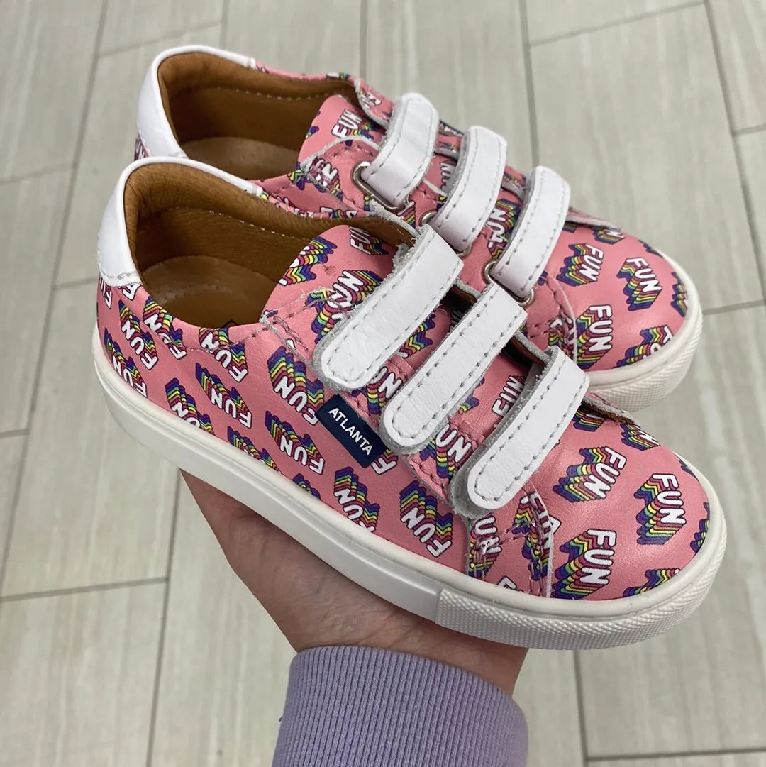 Atlanta Mocassin Pink Fun Print Velcro Sneaker