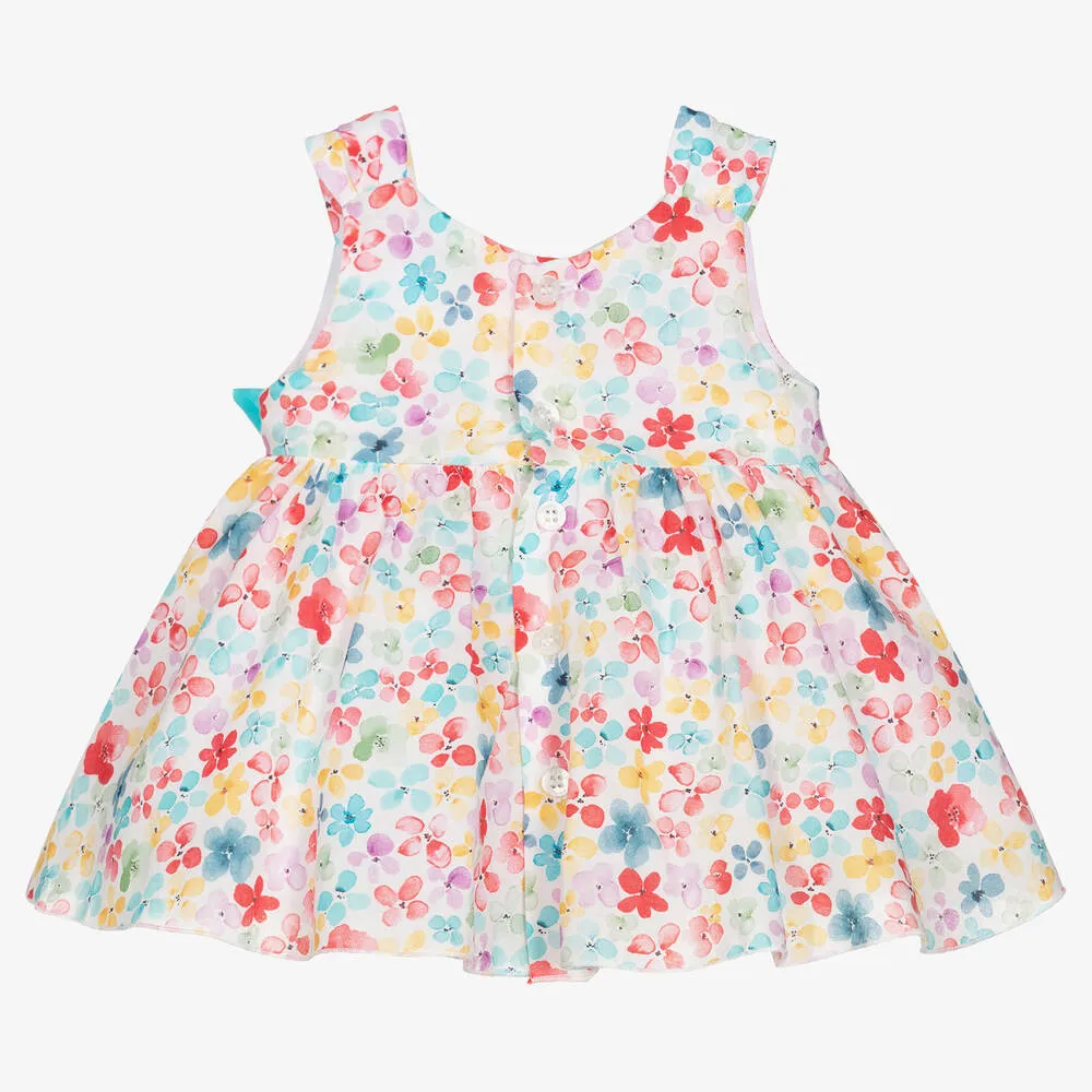 Baby Girls Blue & Pink Cotton Floral Dress