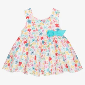 Baby Girls Blue & Pink Cotton Floral Dress