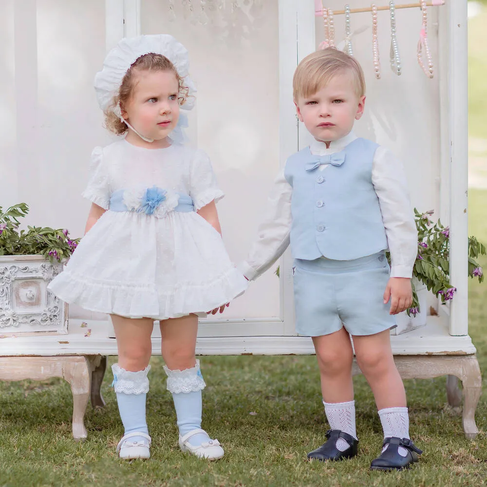 Baby Girls White & Blue Floral Dress Set