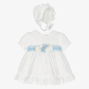 Baby Girls White & Blue Floral Dress Set