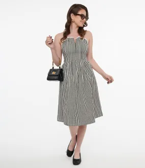 Black & White Striped Adeline Cotton Midi Dress