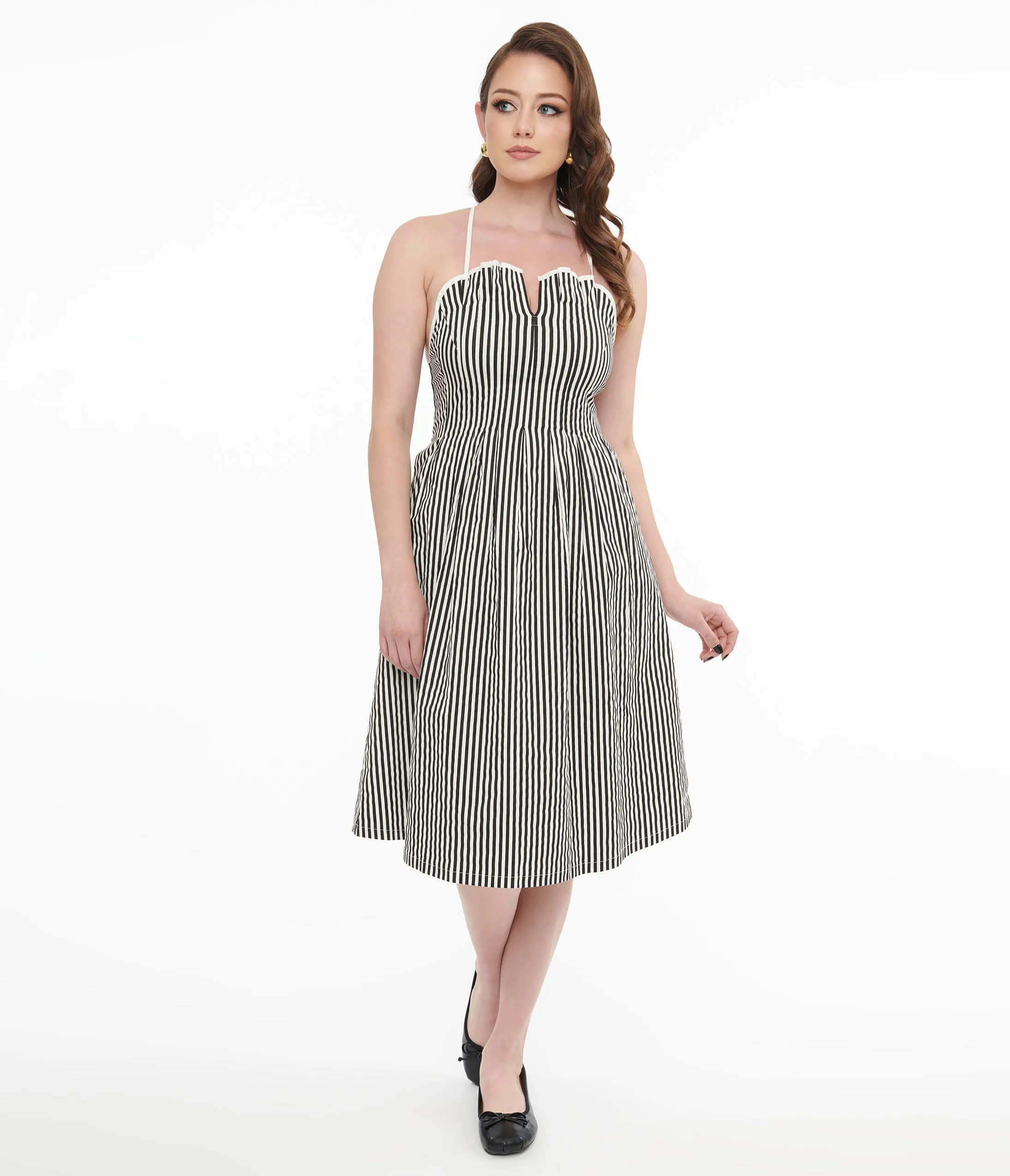 Black & White Striped Adeline Cotton Midi Dress