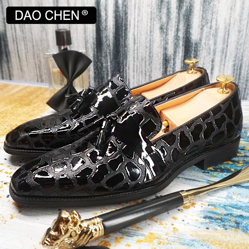 BLACK SLIP ON WEDDING PARTY PATENT LEATHER SHOES FOR MEN