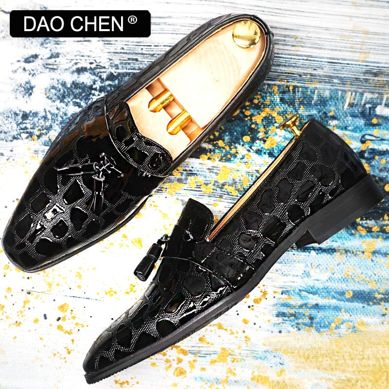 BLACK SLIP ON WEDDING PARTY PATENT LEATHER SHOES FOR MEN