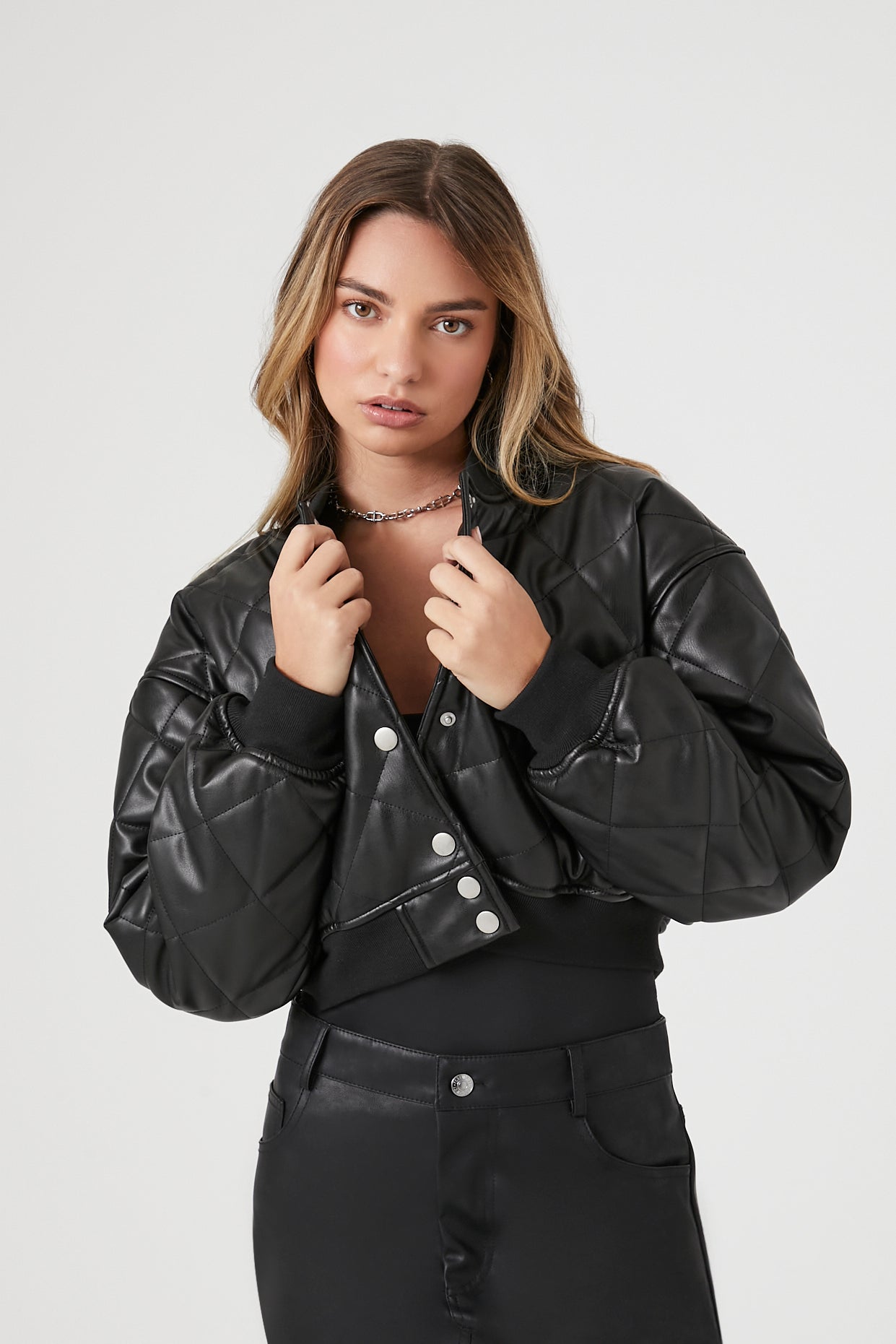 Blouson aviateur court en similicuir