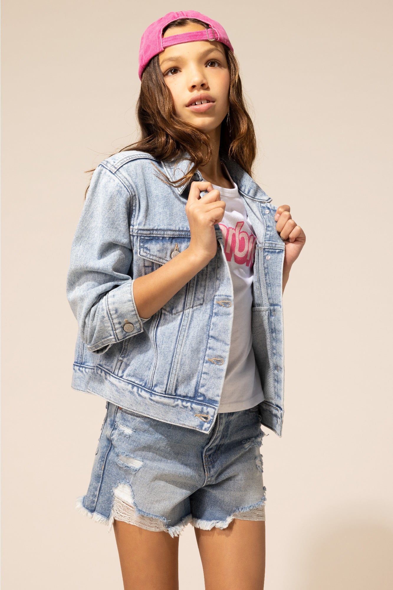 Blouson en denim délavé foncé pour fille