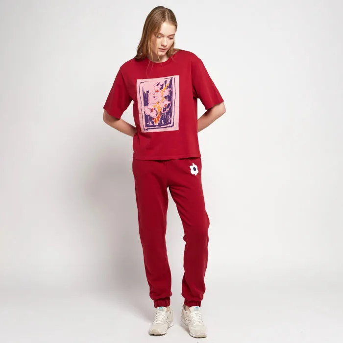 Bobo Choses Woman Flower Jogger Pants Burgundy Red