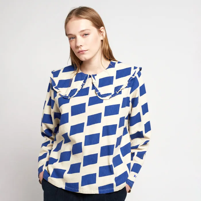 Bobo Choses Woman Wide Collared Check Shirt Off White