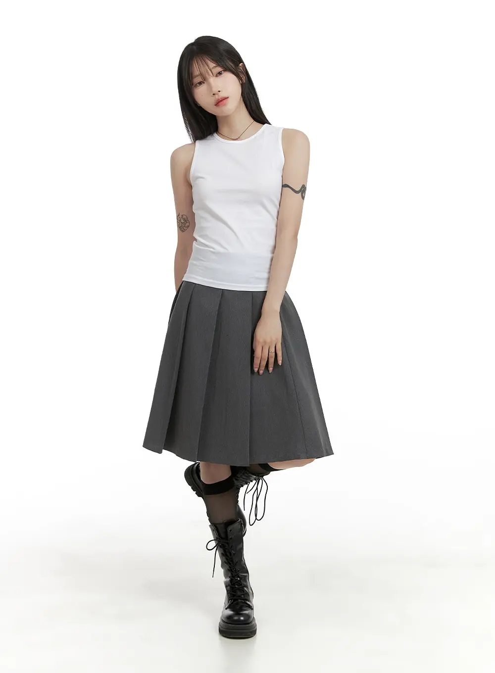 Box Pleated Midi Skirt CA404