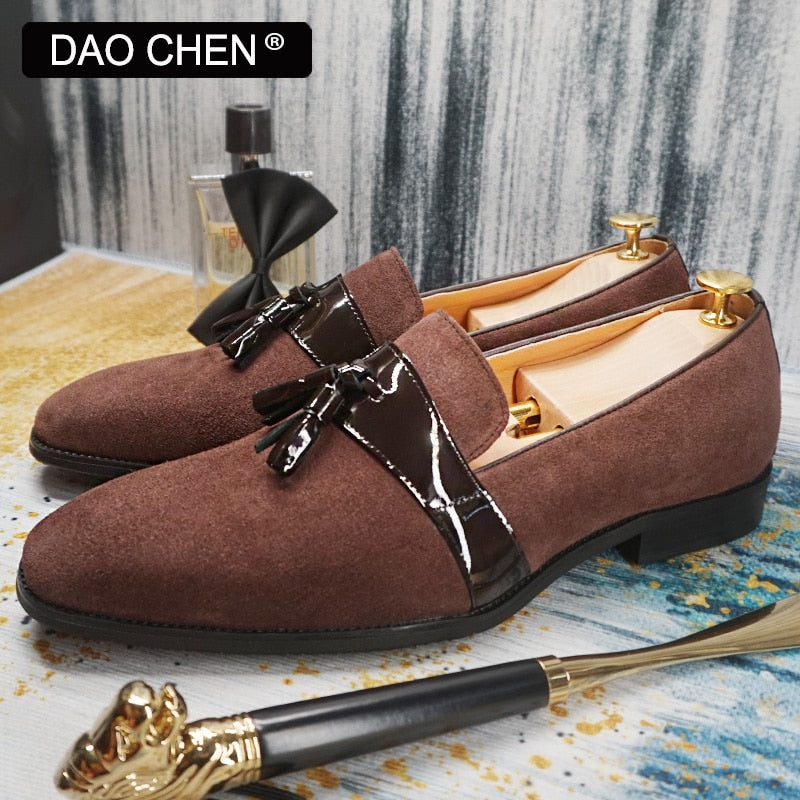 BROWN TASSEL LOAFERS SLIP ON ELEGANT MENS DRESS SHOES