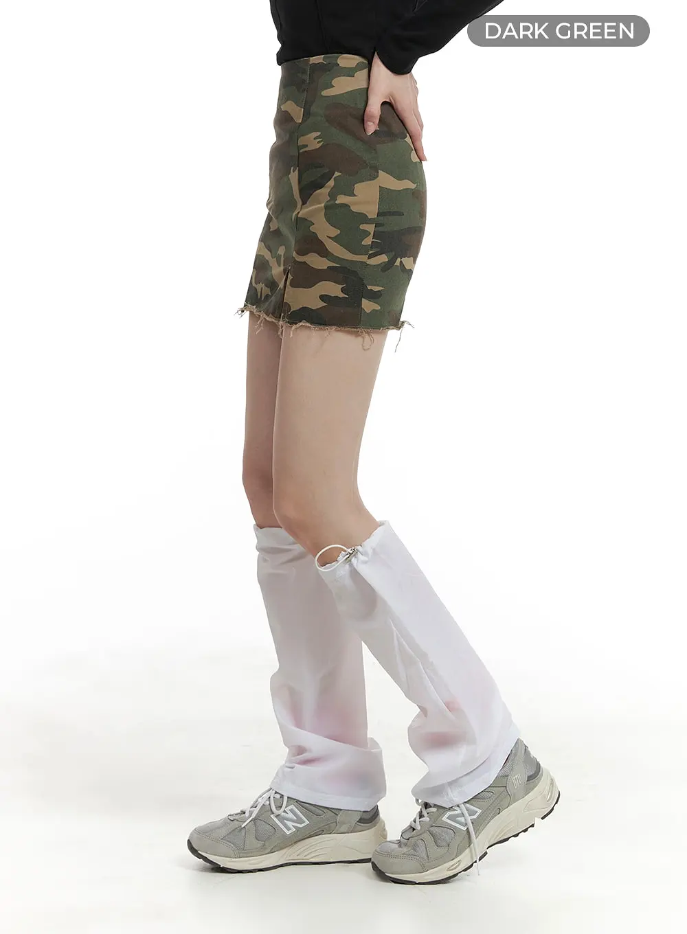 Camo Split Destroyed Hem Mini Skirt OM426