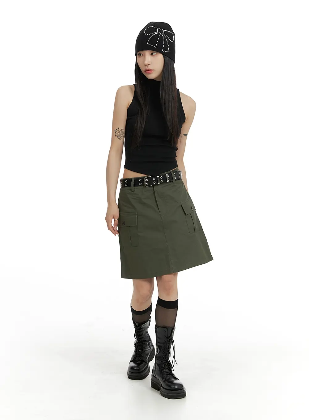 Cargo Midi Skirt with Belt CF428