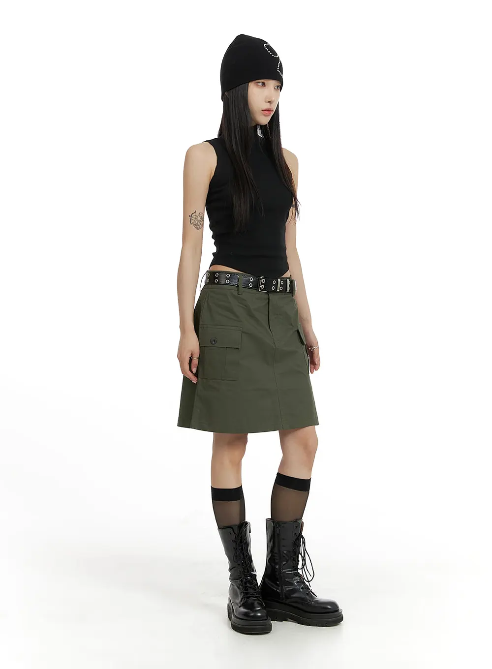 Cargo Midi Skirt with Belt CF428