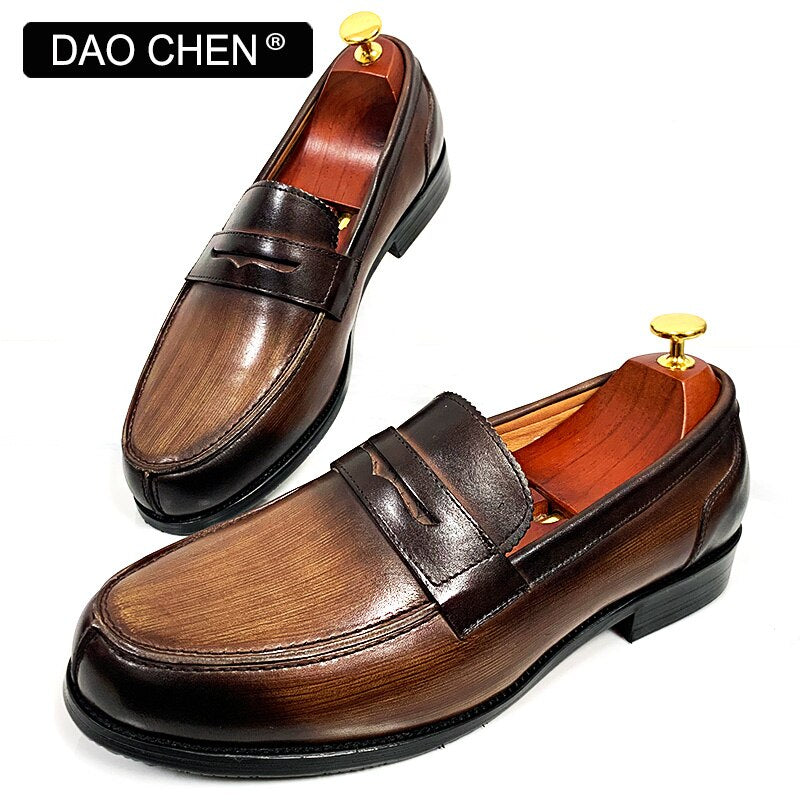 CASUAL SHOES BLACK COFFEE PENNY LOAFERS ELEGANT MAN DRESS SHOE WEDDING OFFICE GENUINE LEATHER SHOES FOR MEN