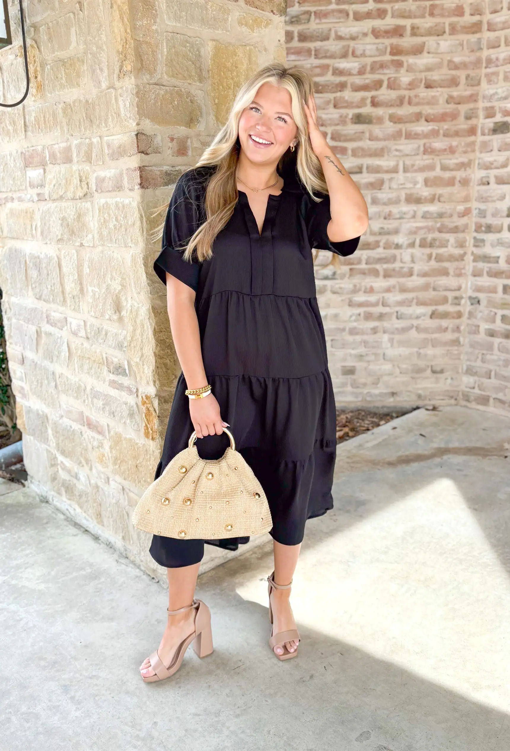 Caught Feelings Midi Dress in Black