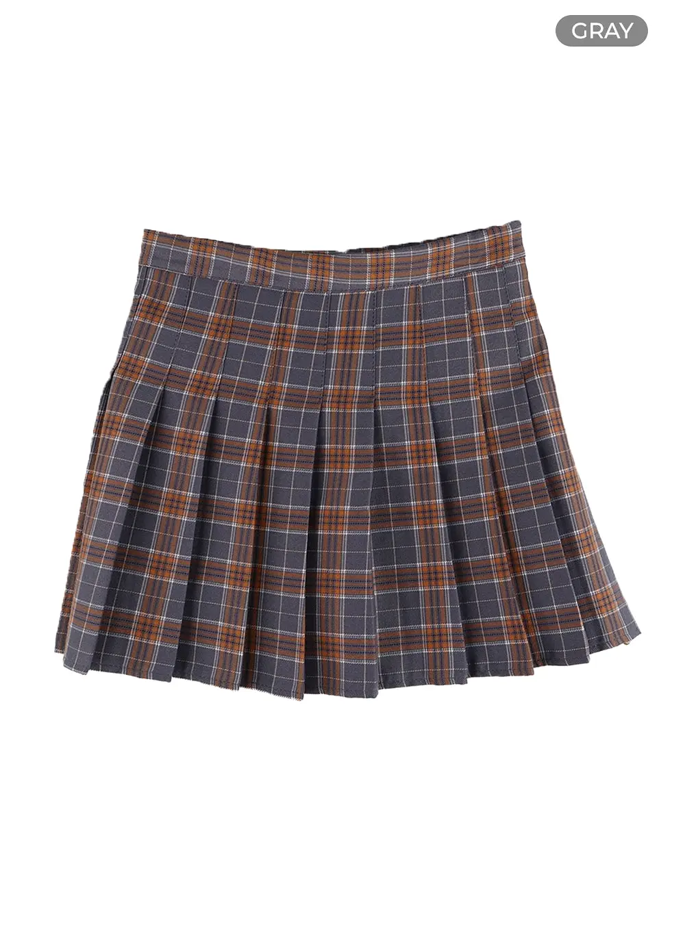 Check Pleated Mini Skirt OM408