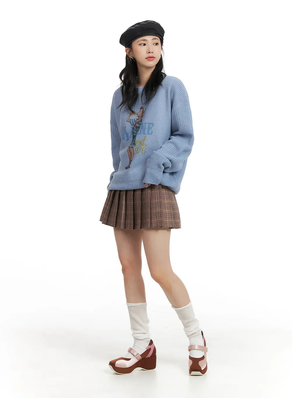 Check Pleated Mini Skirt OM408