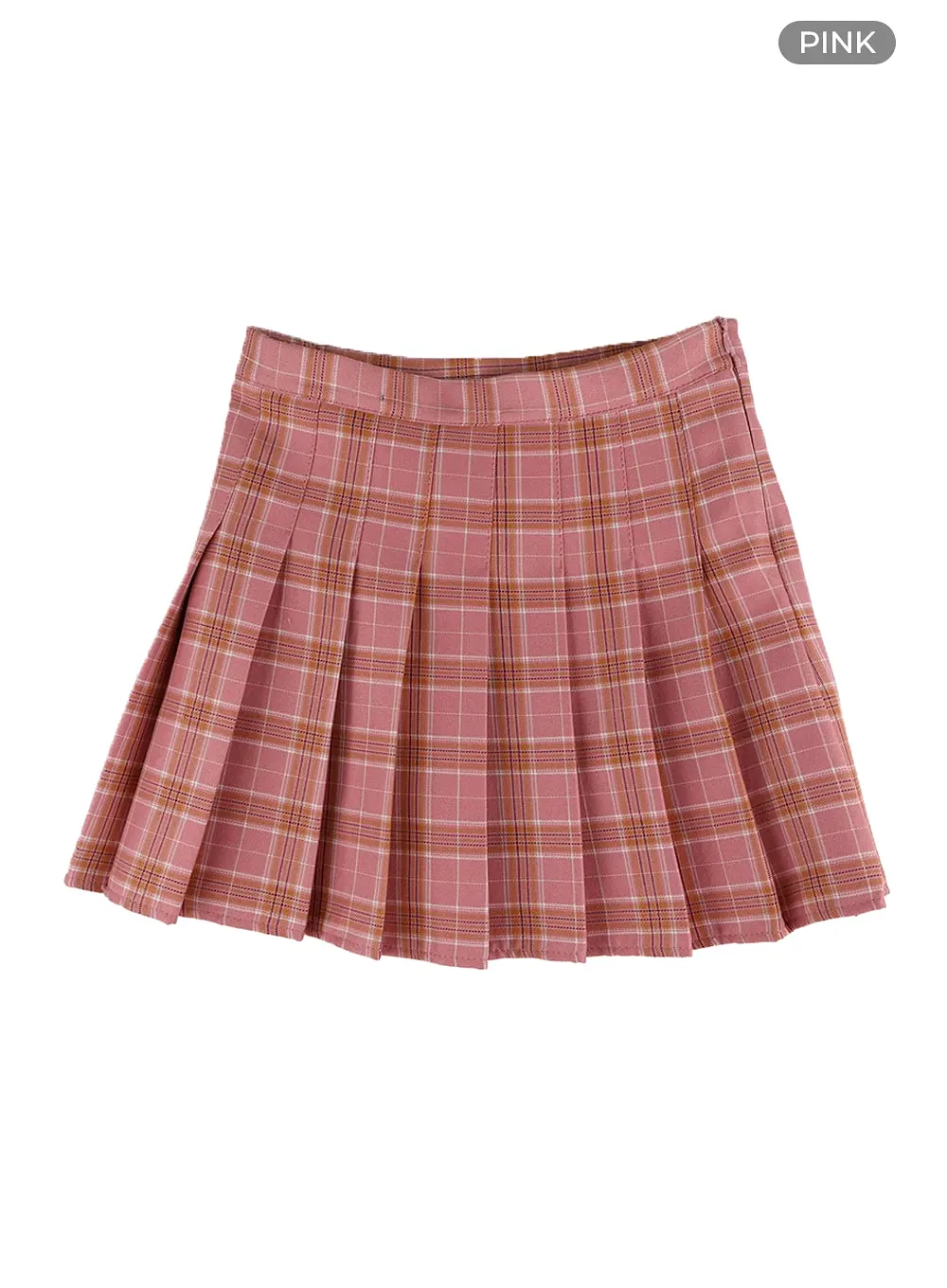 Check Pleated Mini Skirt OM408