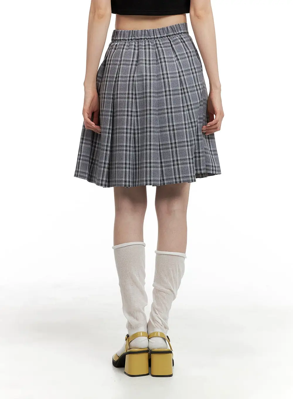 Checkered Pleated Midi Skirt OM421