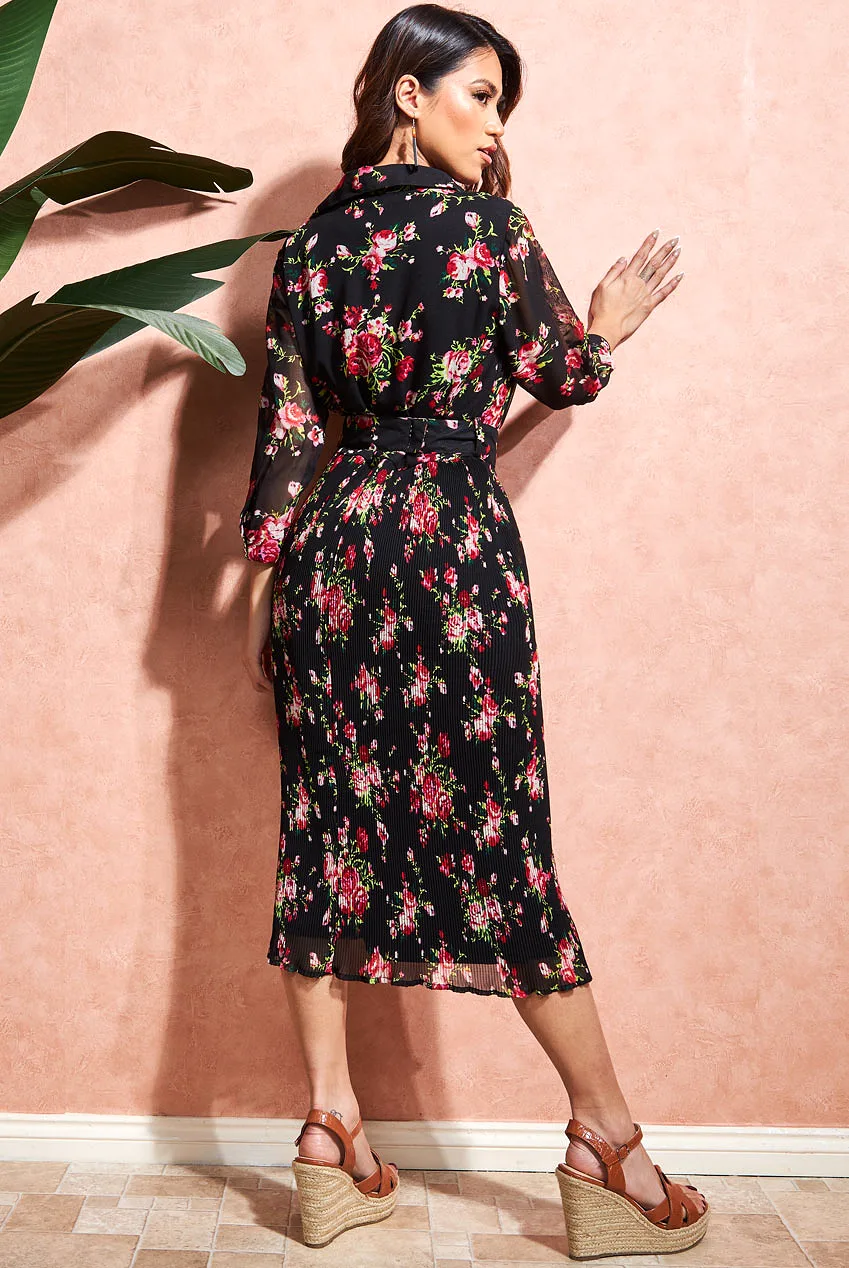 City Goddess Shirred Floral Shirt Dress