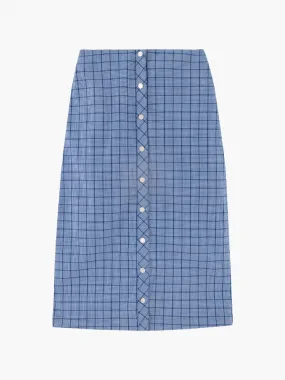 Cobalt Blue Check Midi Skirt