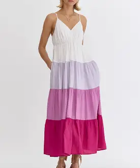 Color Block Maxi Dress - Magenta Combo