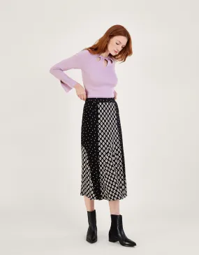 Contrast Geometric Print Midi Skirt Black