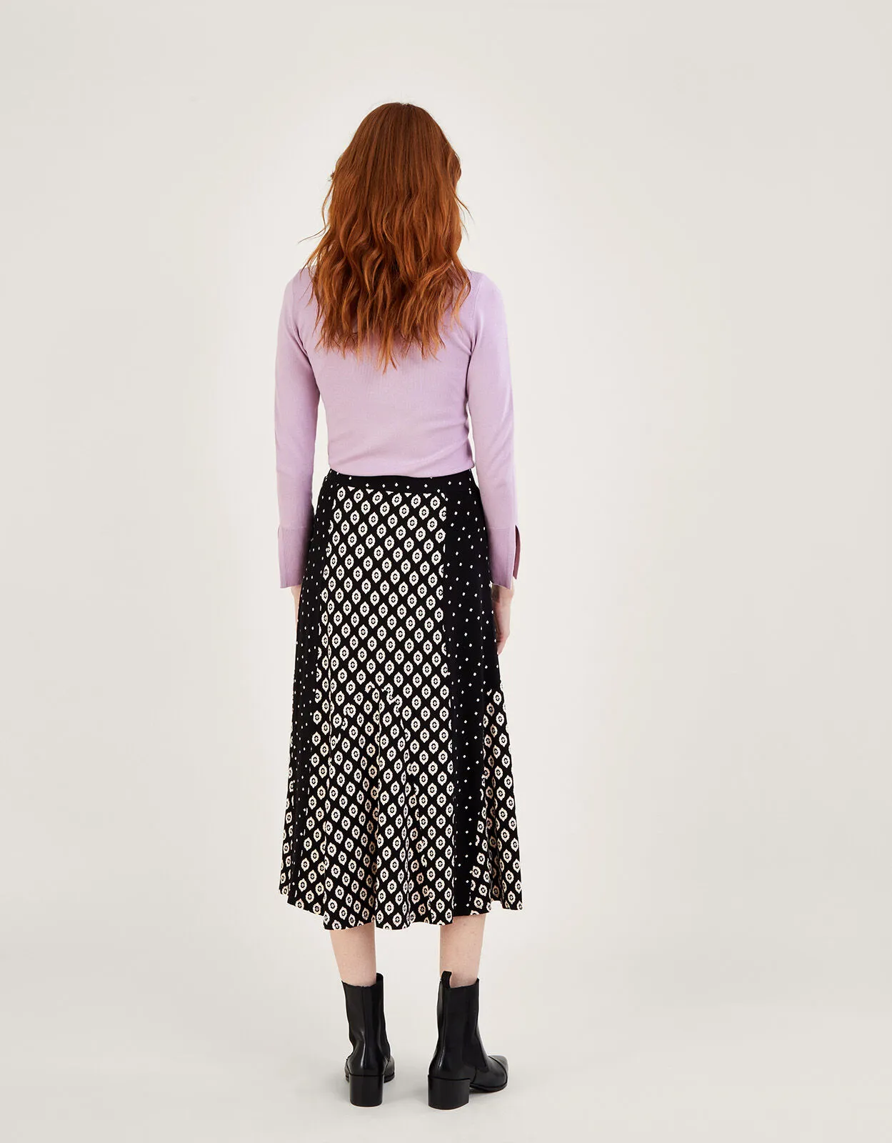 Contrast Geometric Print Midi Skirt Black