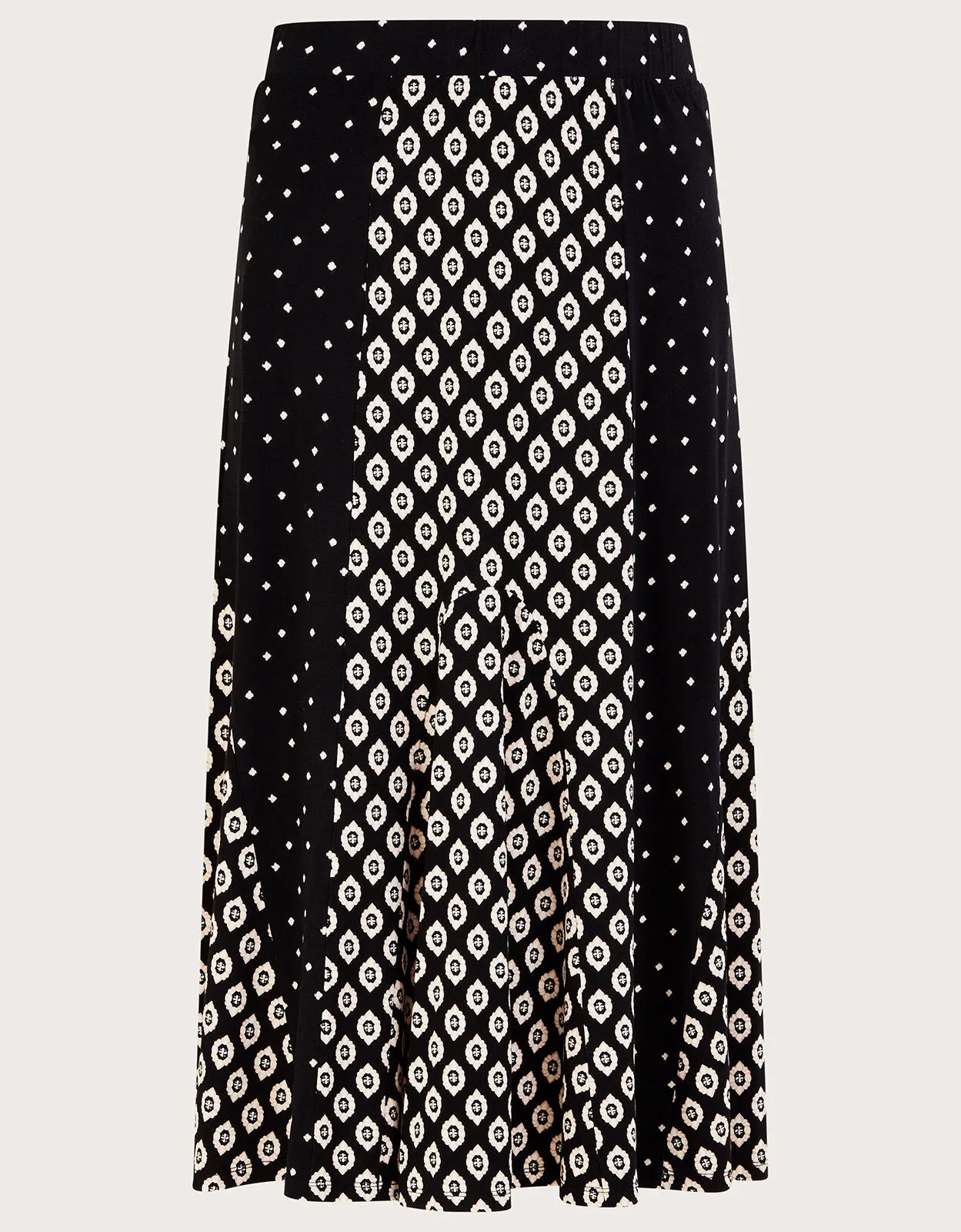 Contrast Geometric Print Midi Skirt Black