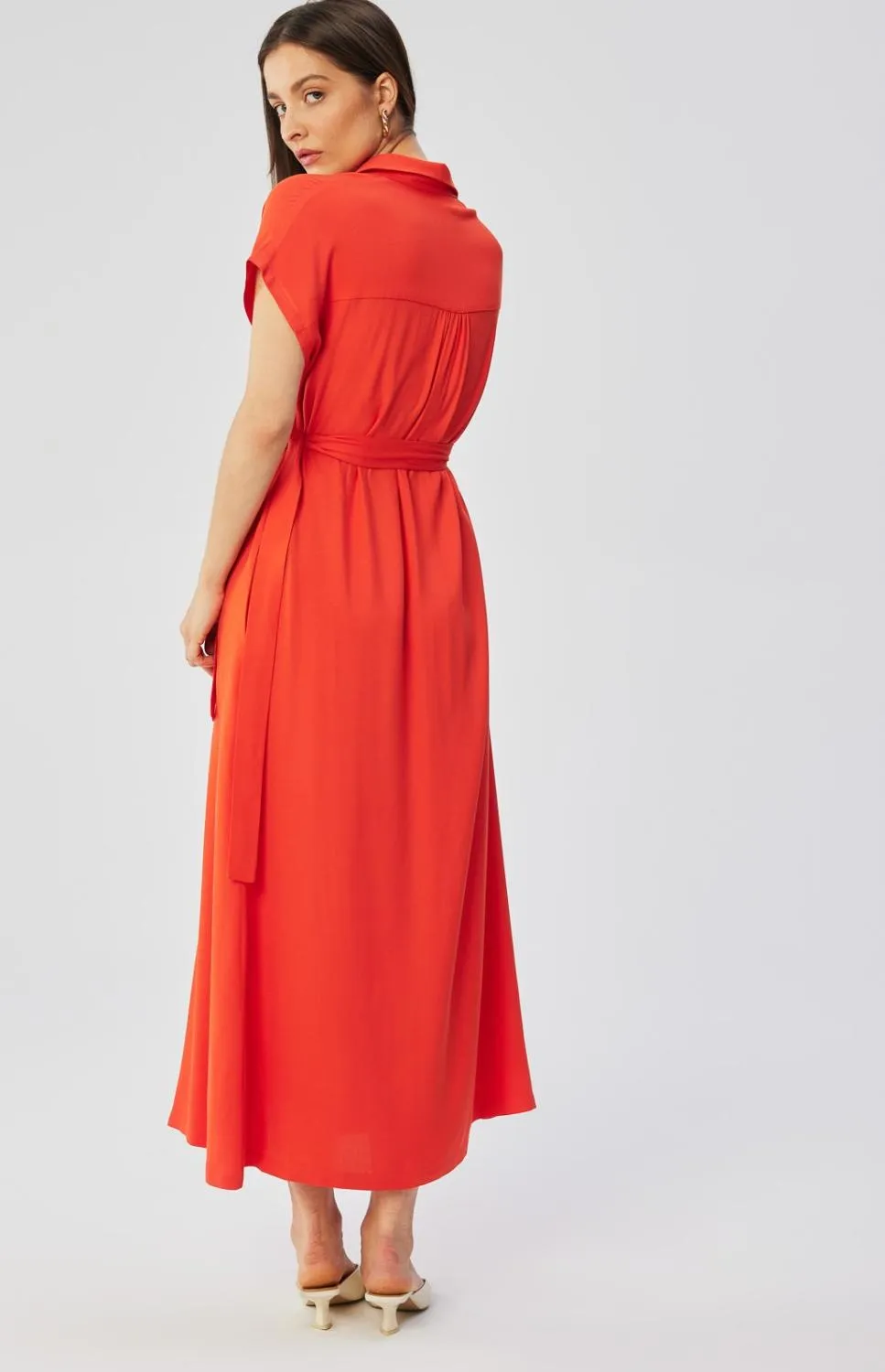 Coral orange maxi shirt dress