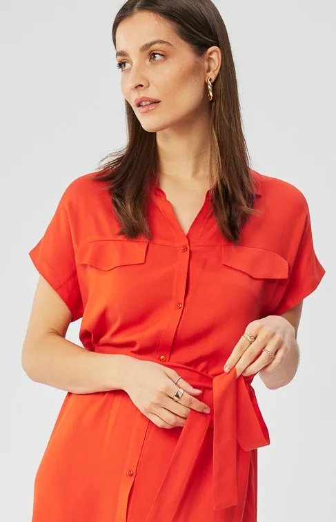 Coral orange maxi shirt dress