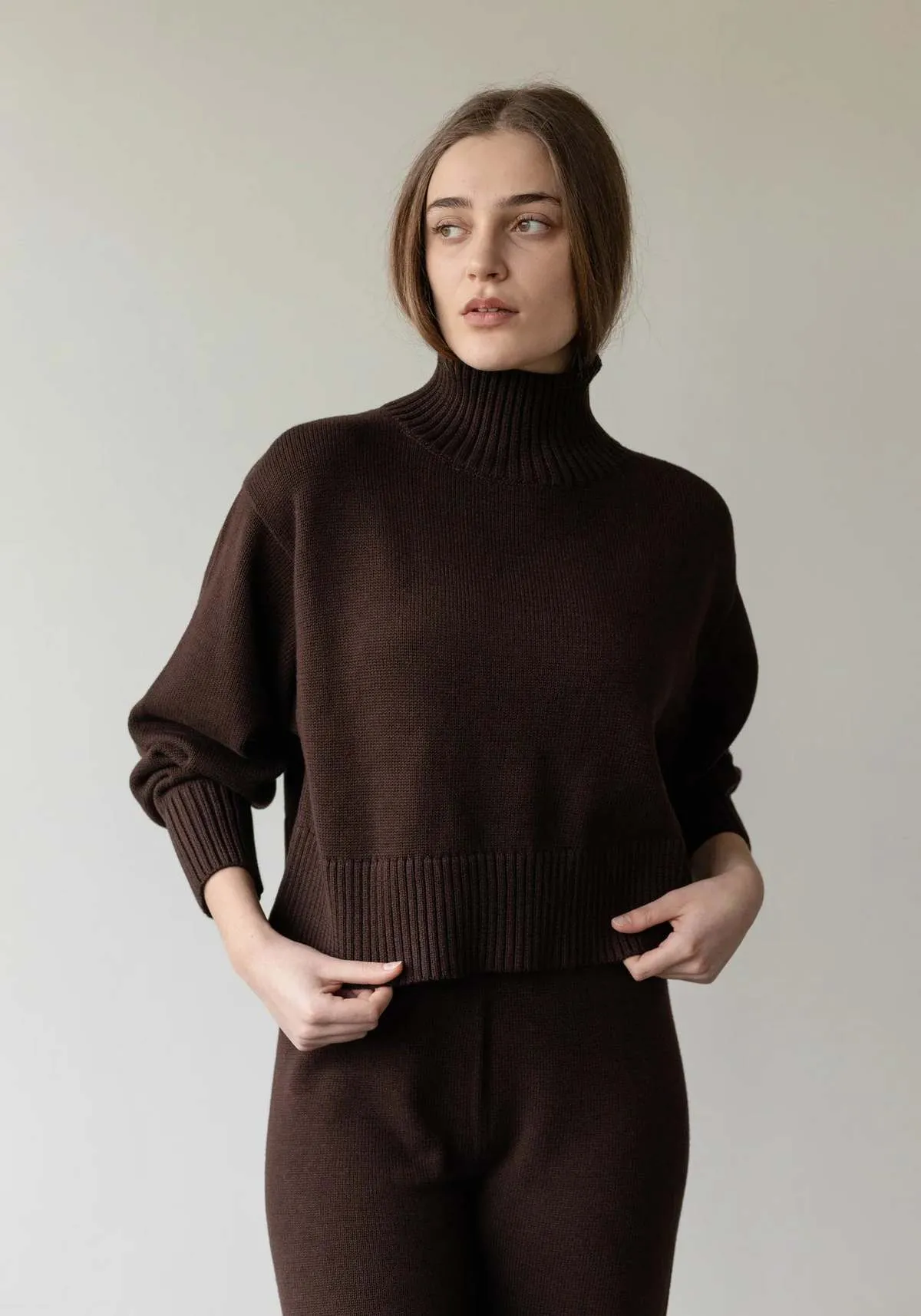 Crop Turtleneck - Walnut