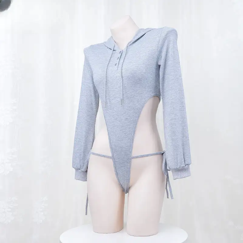 Cute Grey Hooded Bodysuit Sweater ON901