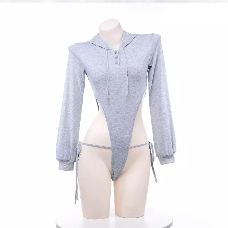 Cute Grey Hooded Bodysuit Sweater ON901