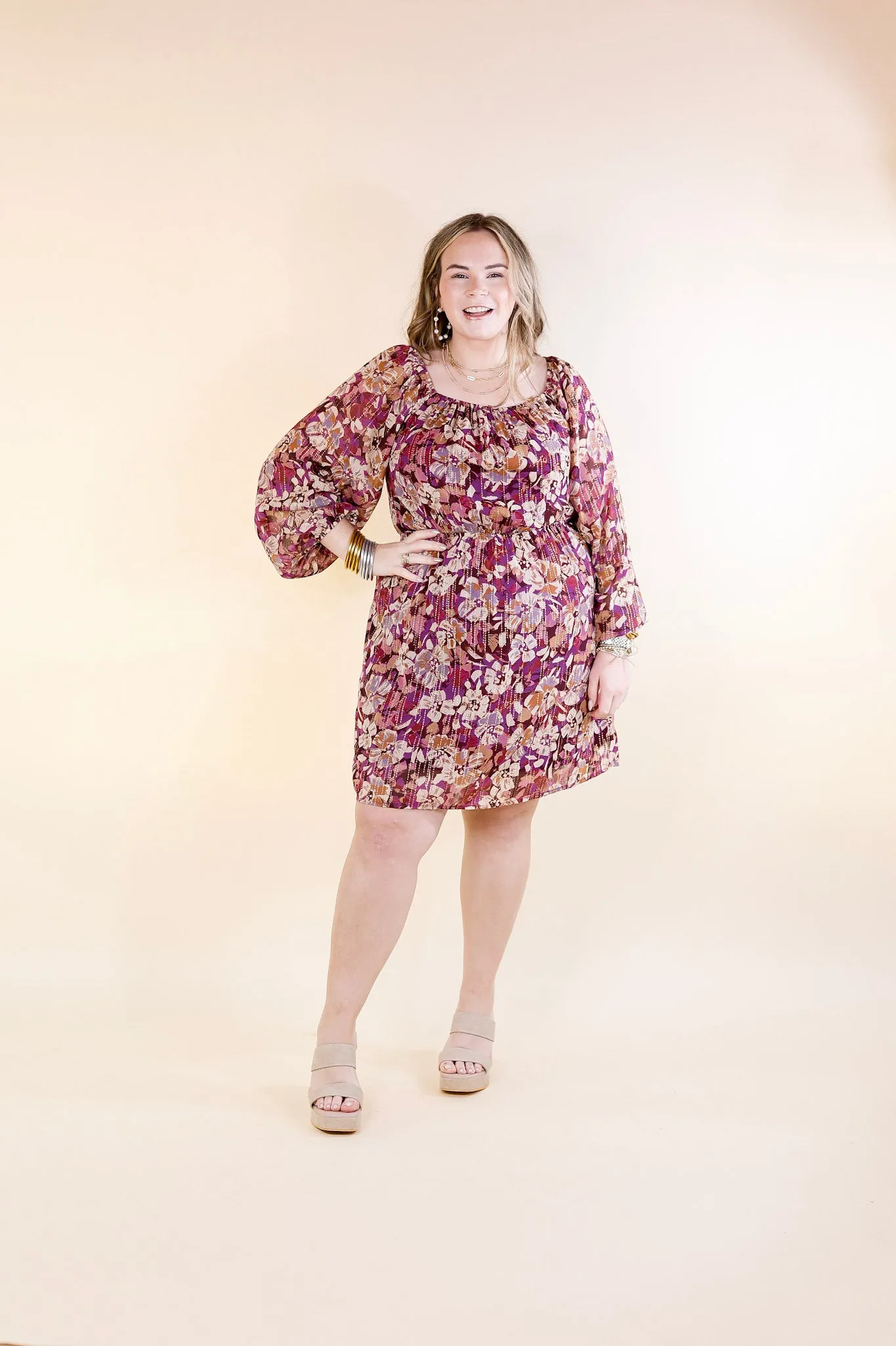 Daybreak Dreamer Floral Dress with Gold Detail in Magenta