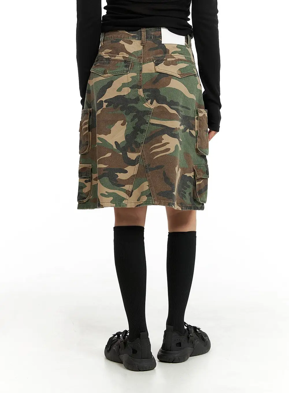 Denim Camo Cargo Midi Skirt CM412