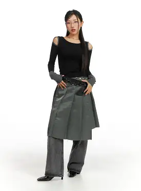 Destroyed Hem Pleated Midi Skirt CM412