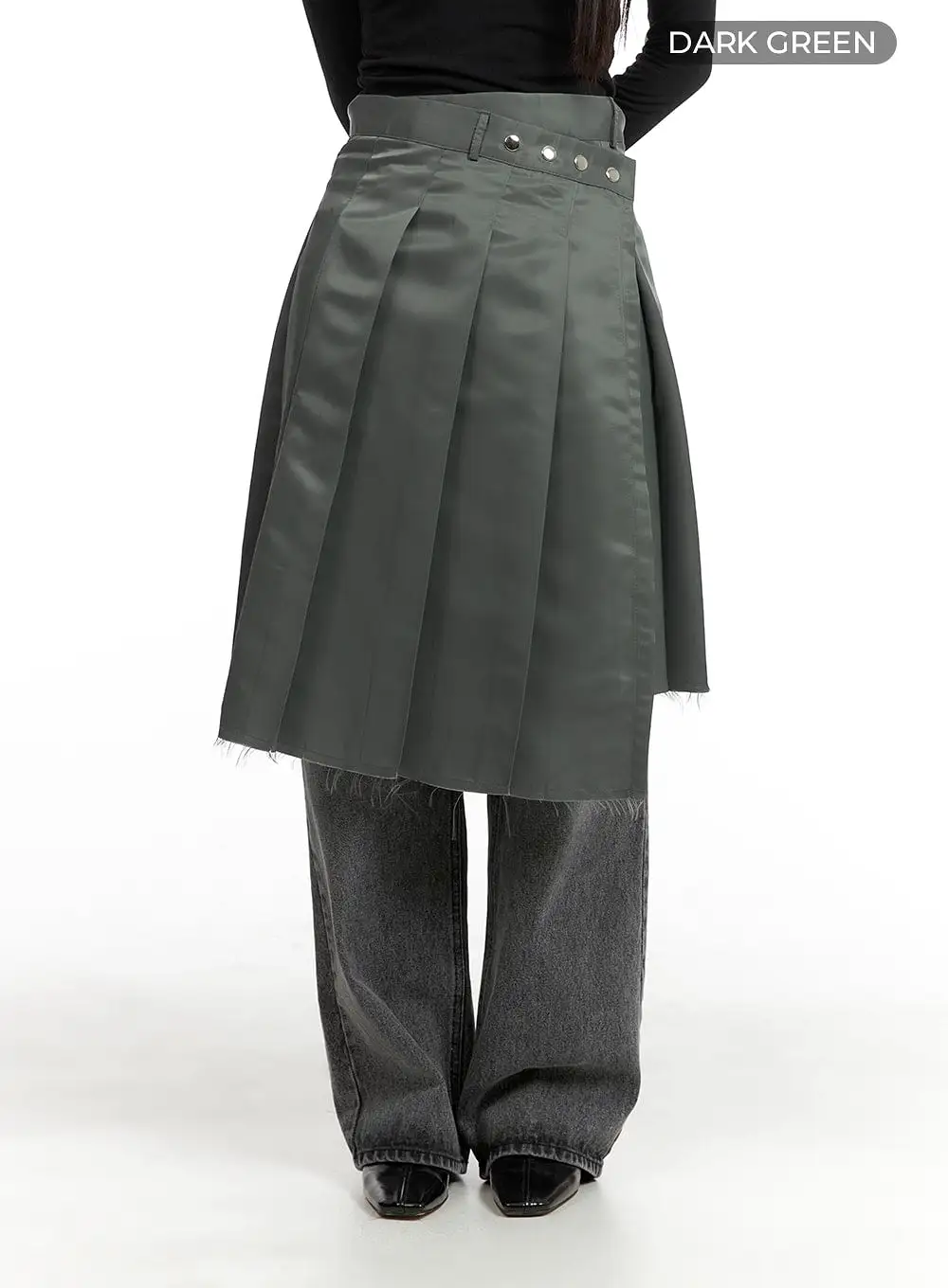 Destroyed Hem Pleated Midi Skirt CM412