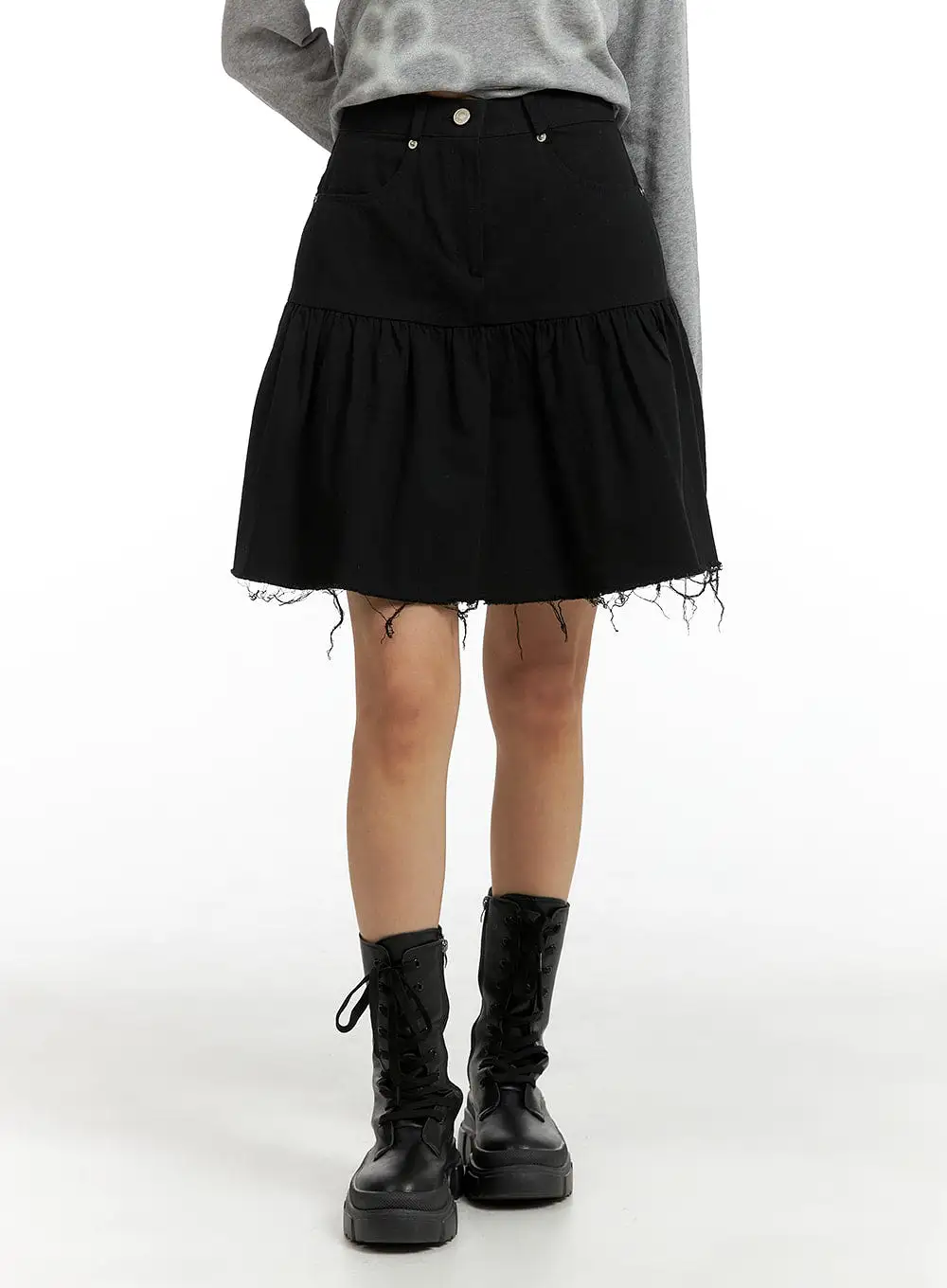 Destroyed Ruffled Hem Midi Skirt CM407