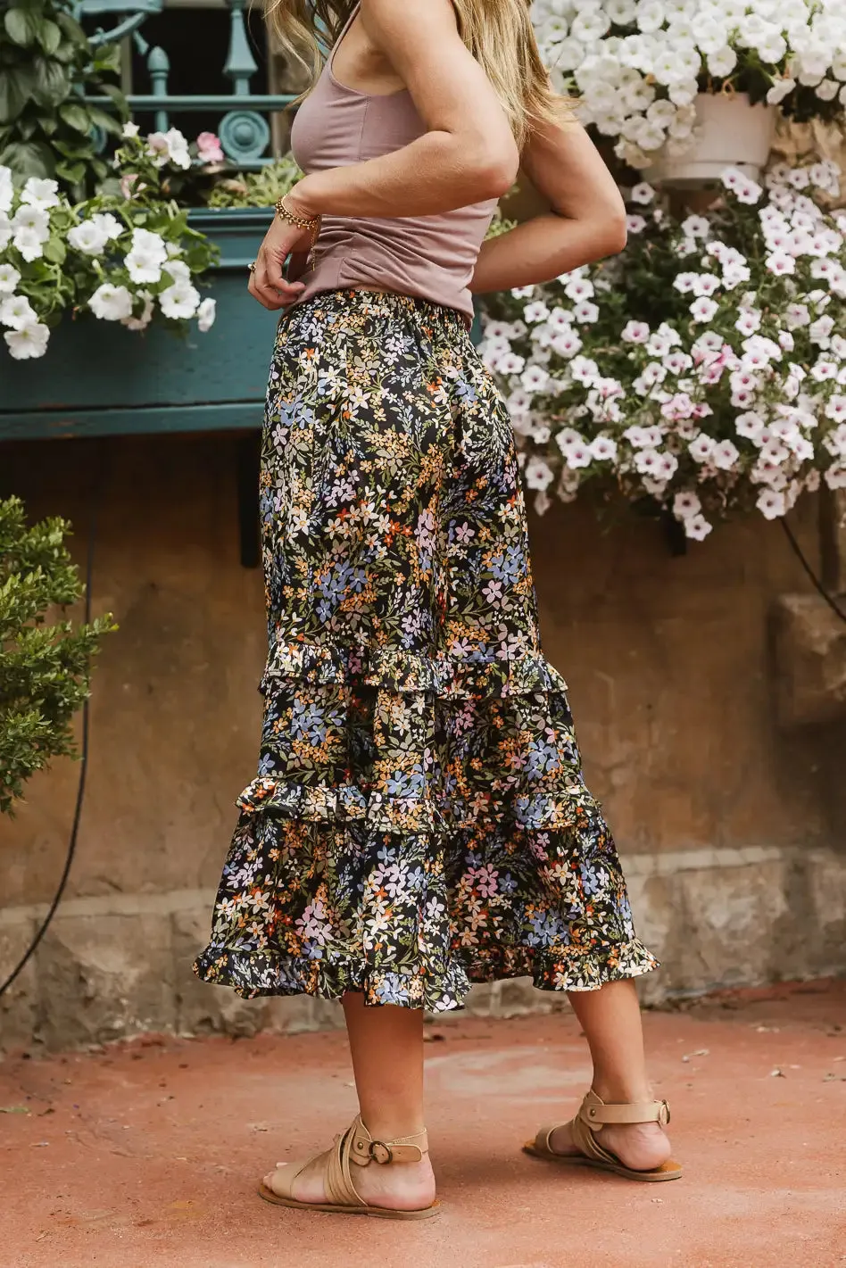 Dimitria Floral Midi Skirt in Black - FINAL SALE